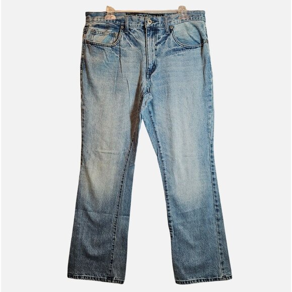 OP Men 34 x 32 Jeans Blue Bootcut Classic Stonewash Denim Y2K Pockets Zip Cotton - Picture 1 of 12